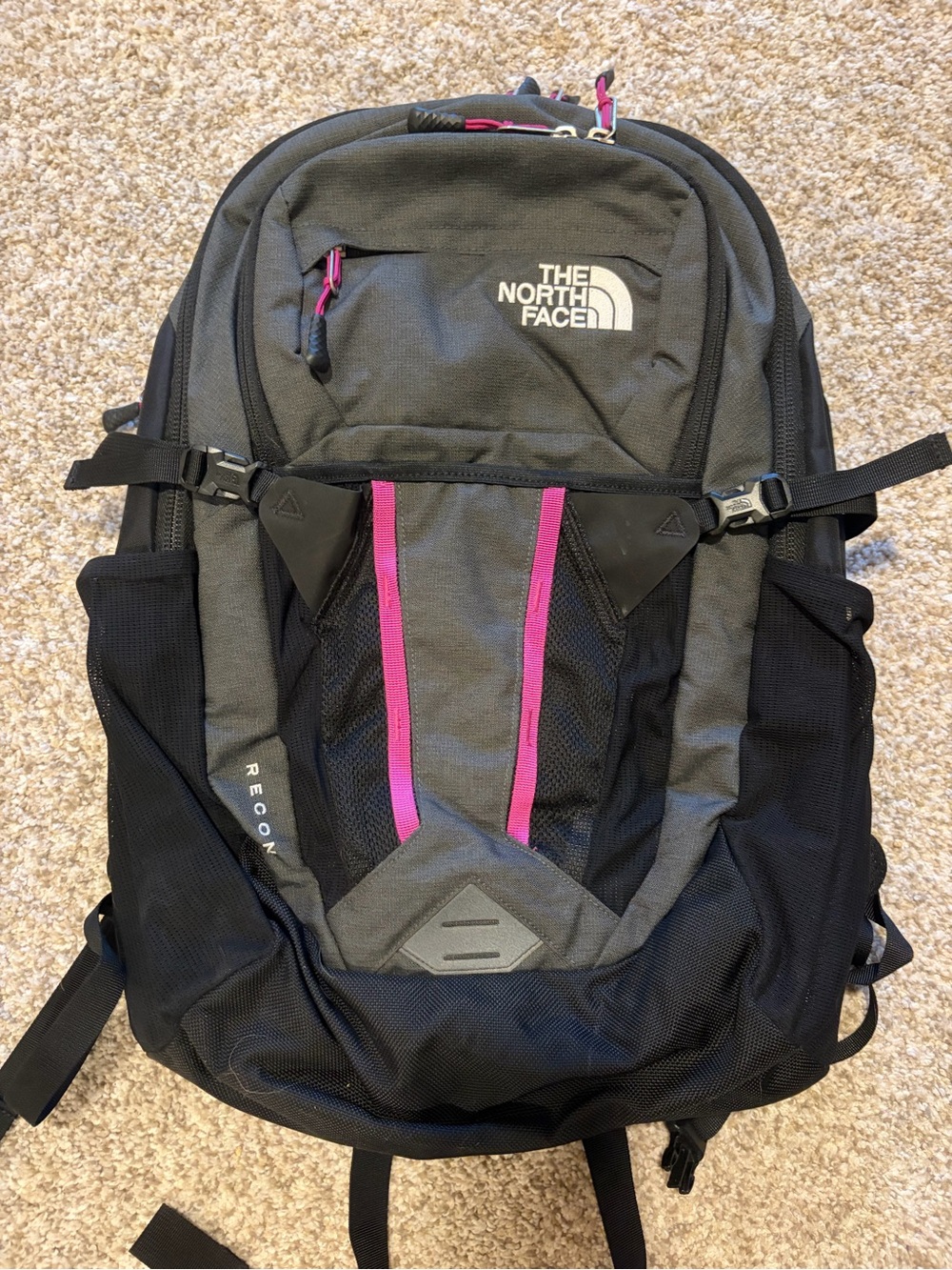 The North Face Gray Backpack with Pink Accents